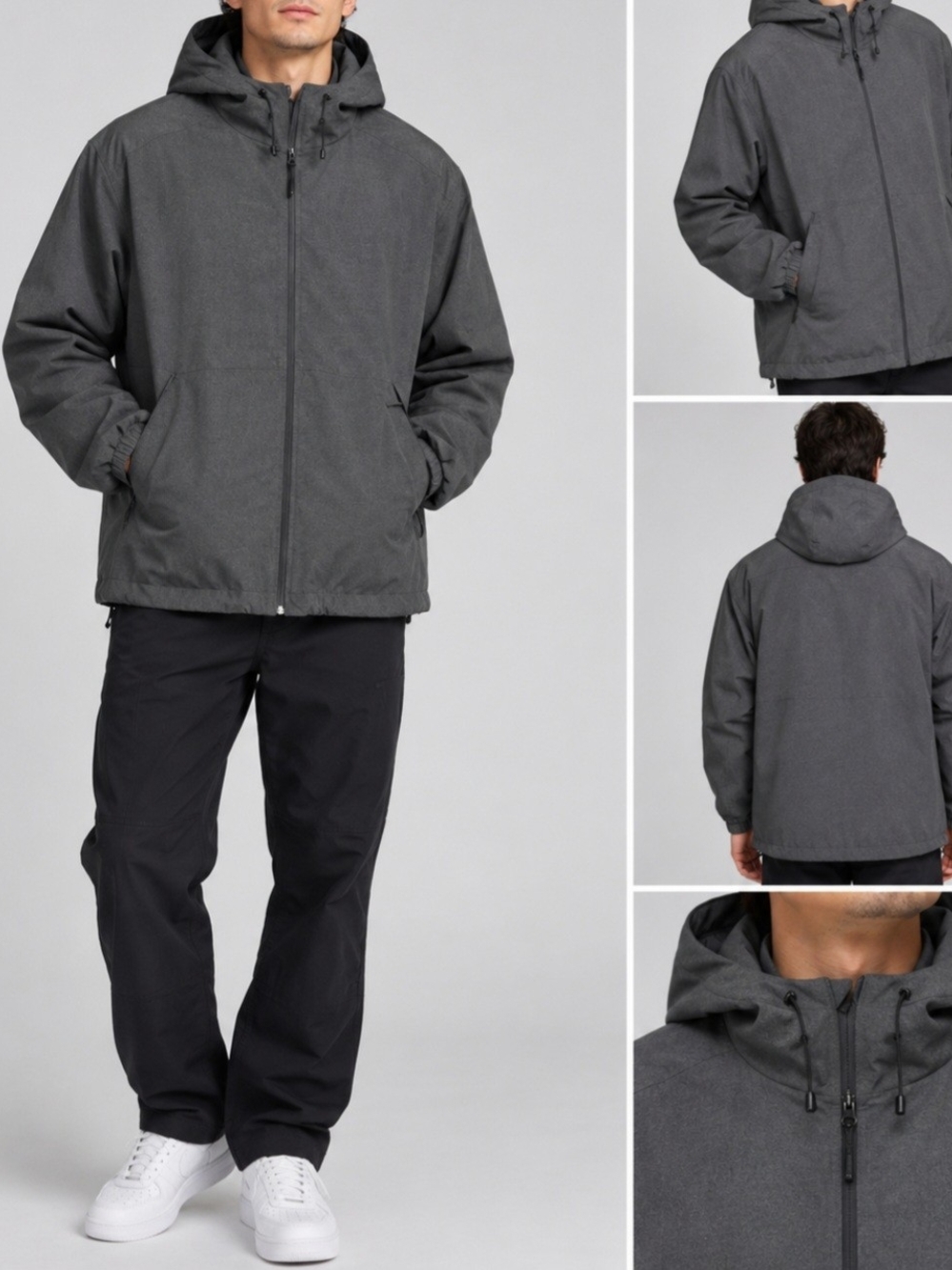 Men's Hooded Winter Jacket - Charcoal Gray